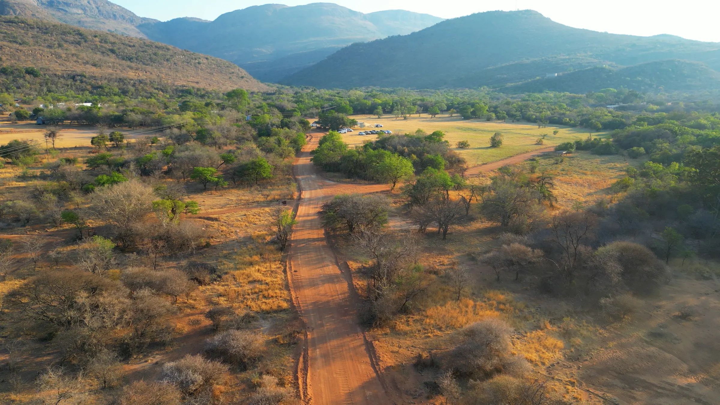 Bushveld valley from the air at golden hour