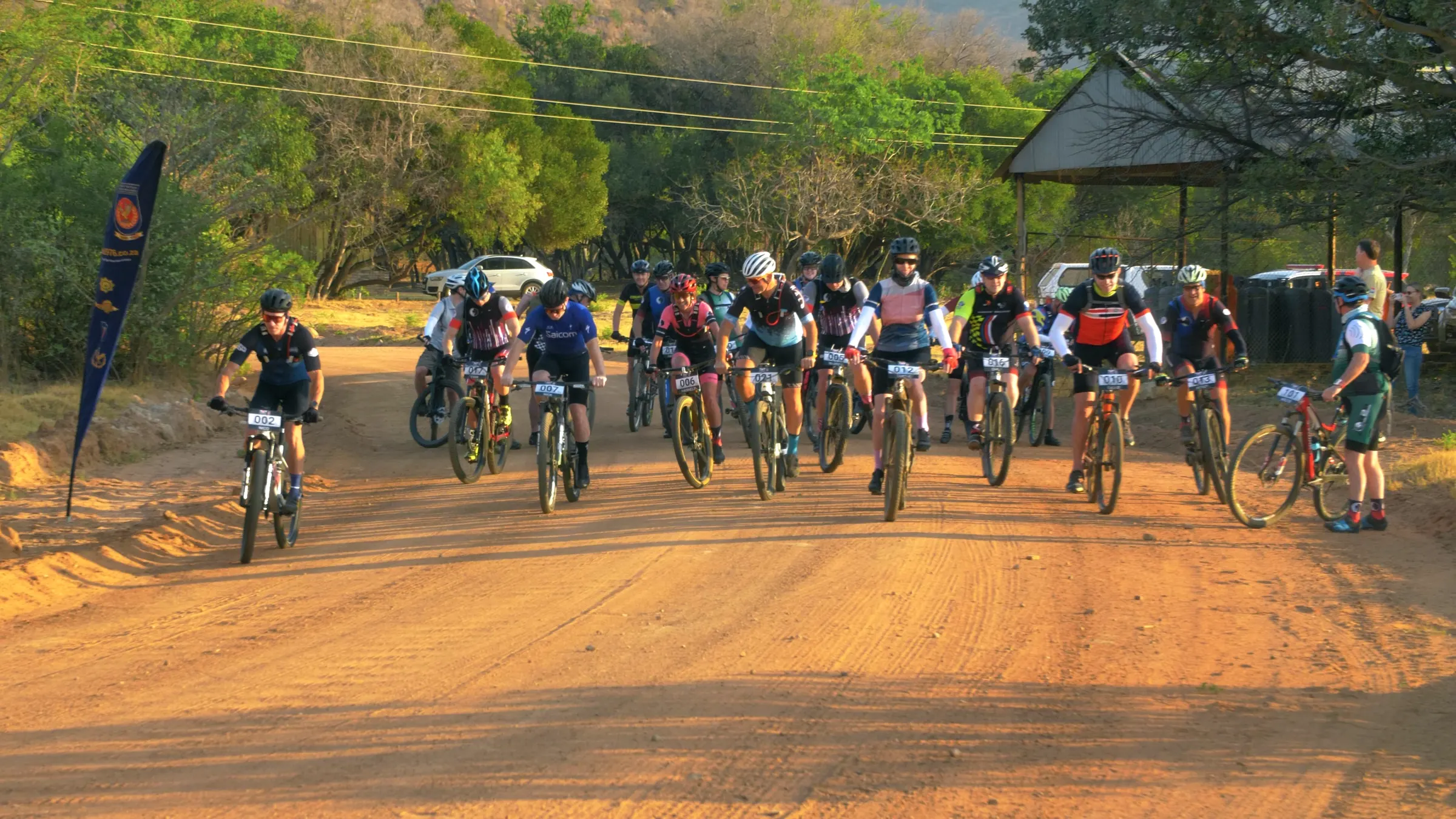 Cyclists leaving the start line of a race