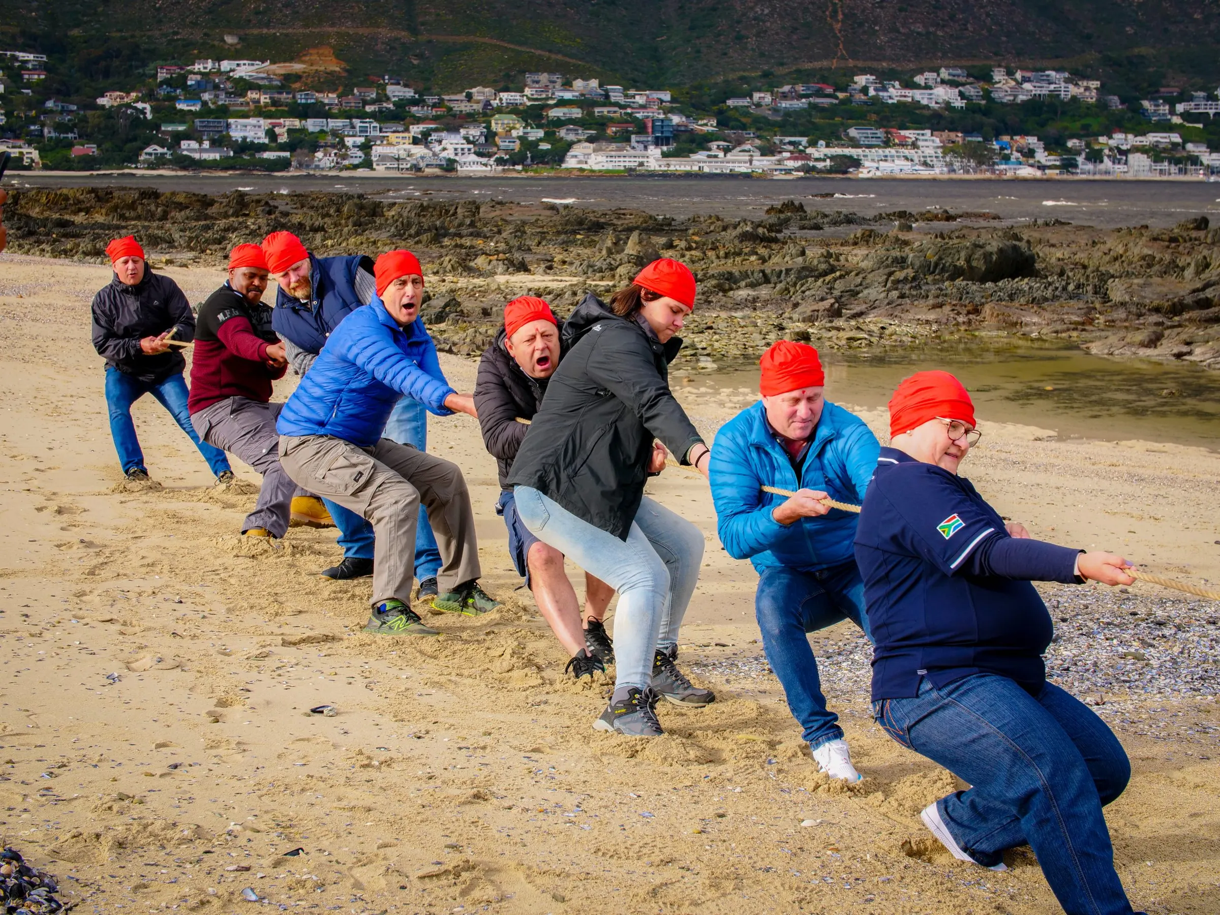 TSU team building: a tug-of-war on the beach